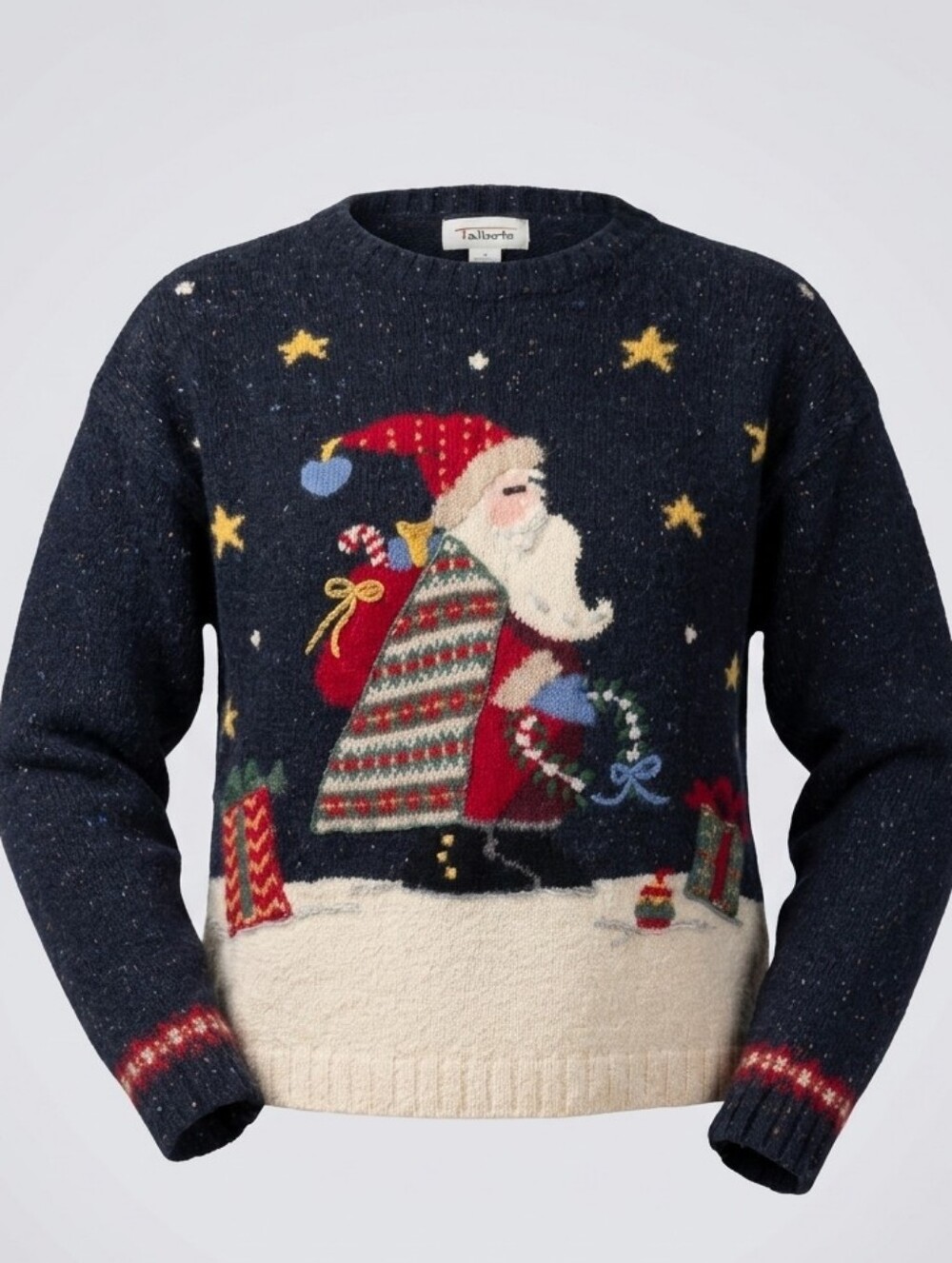 Talbots 100% Lambswool Christmas Sweater Women's M/L Santa Claus Navy